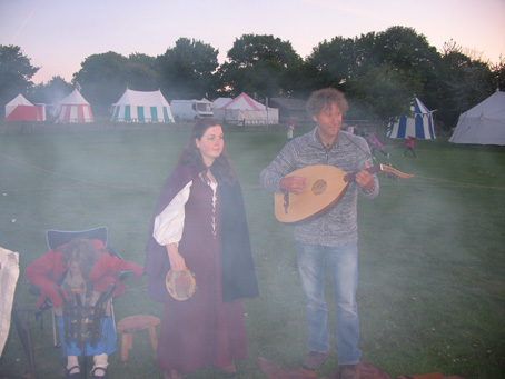 Smoke gets in your eyes .... Darryl with his lute and Ellie on tambourine