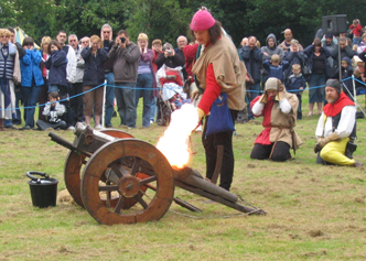 Bucket making the cannon go BOOM!