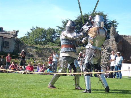 Keith (in the blue jacket) and Carl battling with hand and a half swords
