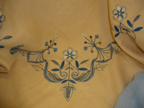 A corner of a silk shaded tablecloth