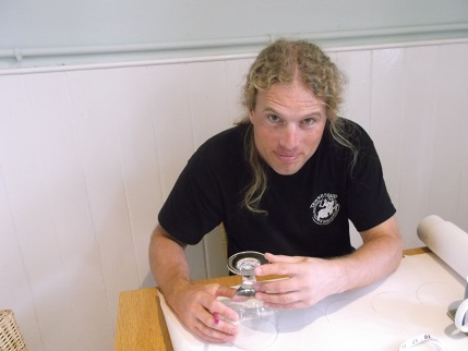 Sewing weekend -Jamie cutting